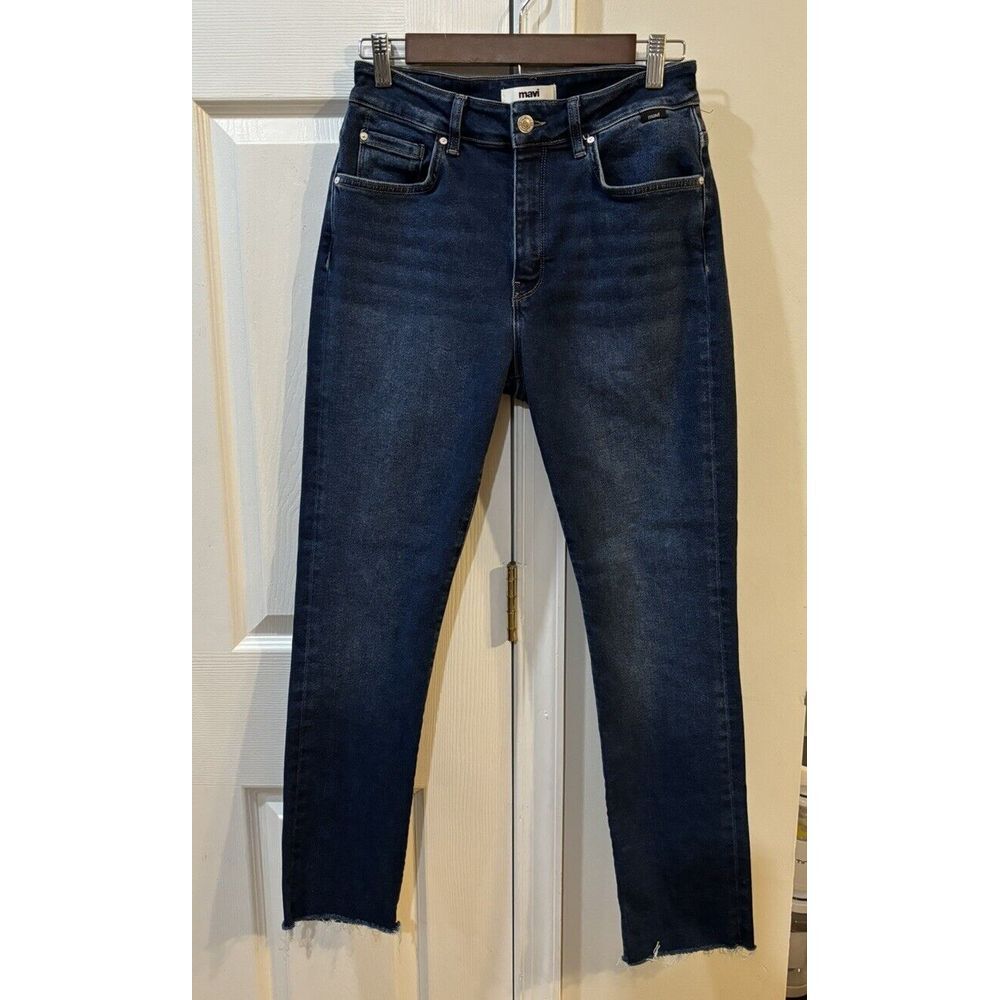 Mavi Women's‎ Jeans Viola High Rise Slim Straight Sz 27 Raw Hem  Dark Wash